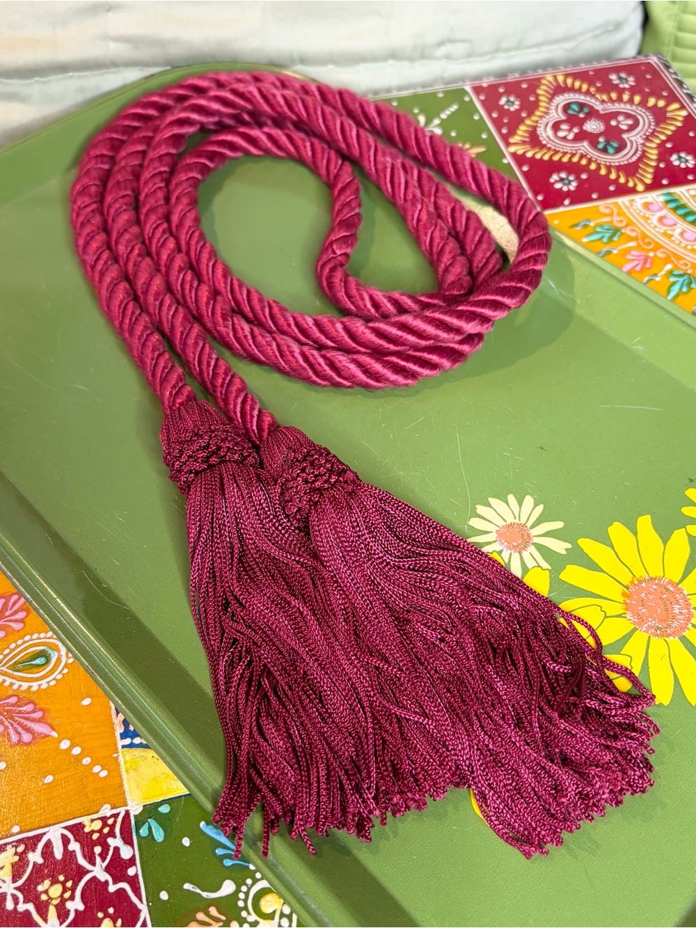 70s Crimson Satin Tassel Rope Belt